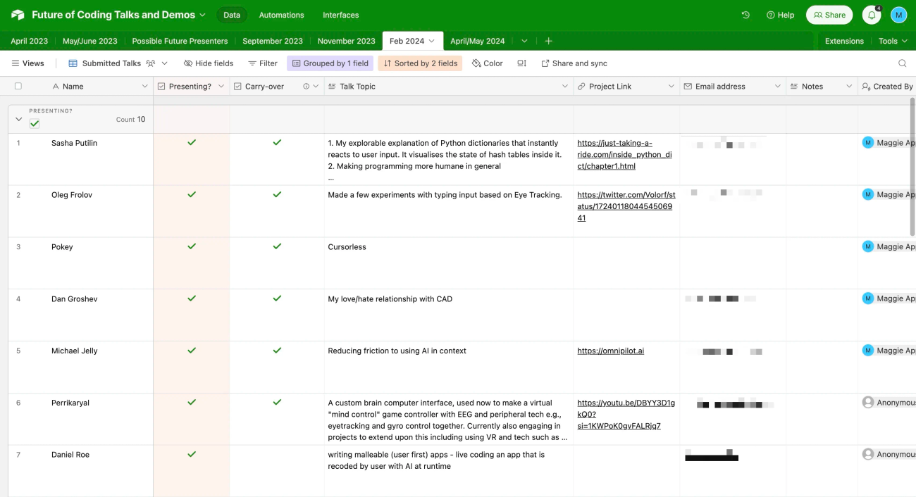 The Airtable the Future of Coding form submissions are sent to