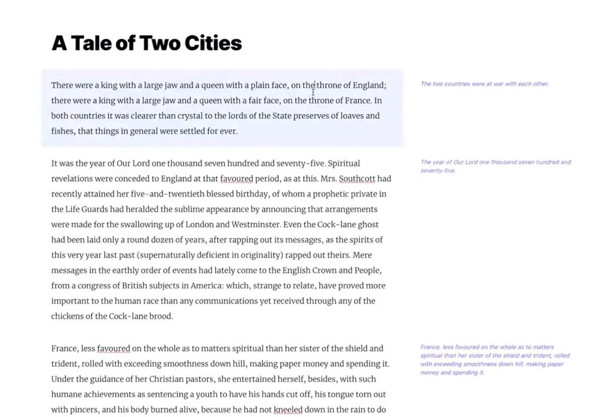 Text and generated summaries side-by-side in Amelia's prototype