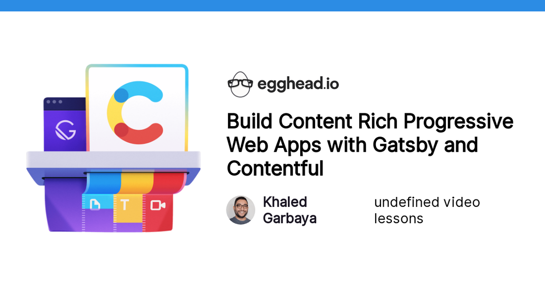 Course illustration of contentful media running into a Gatsby machine, for the Build Content Rich Progressive Web Apps with Gatsby and Contentful course