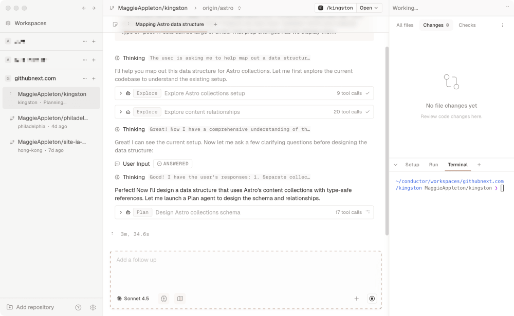 Conductor's interface with agent chat as the primary interaction