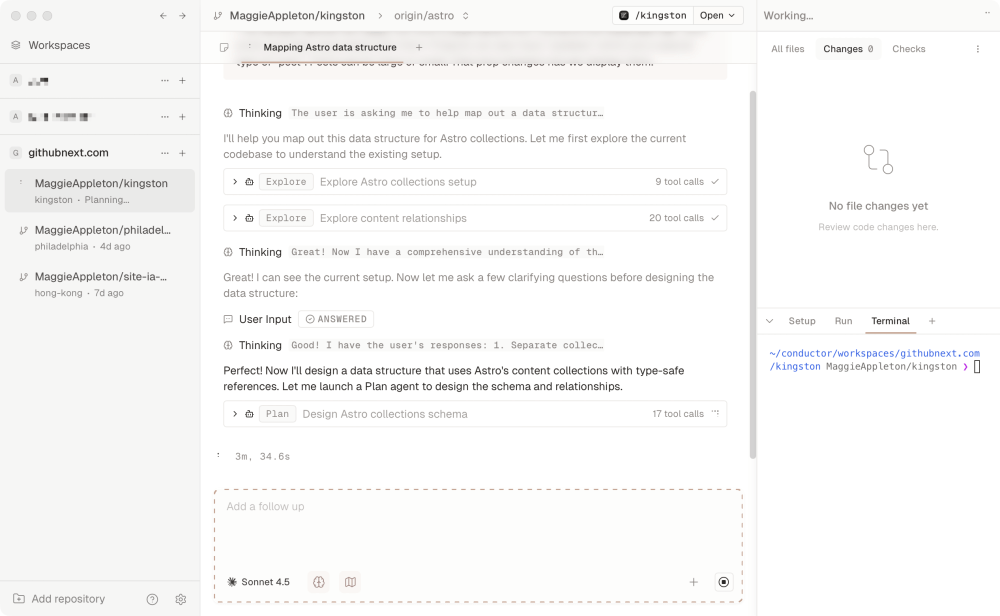 Conductor's interface with agent chat as the primary interaction
