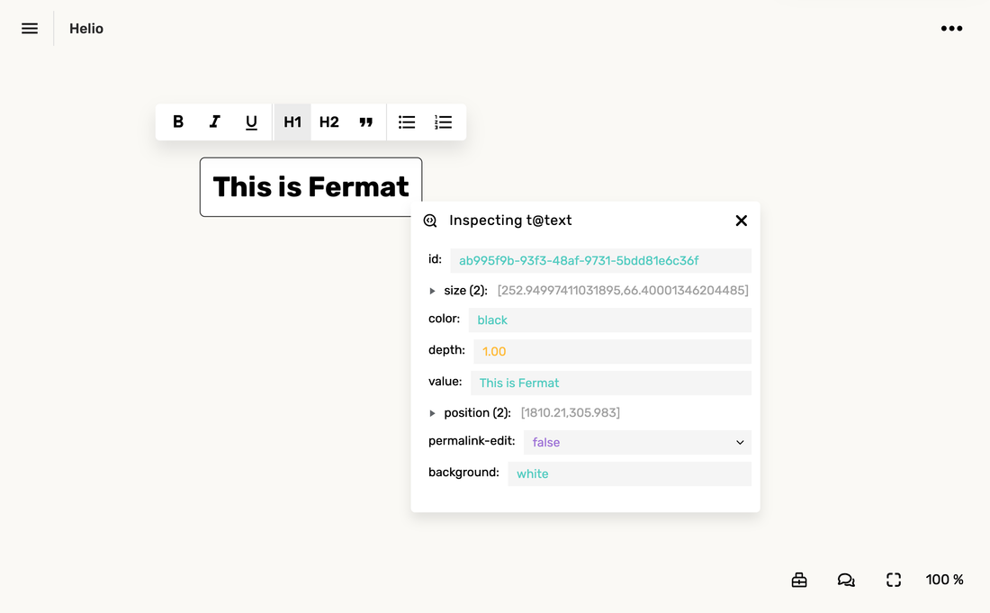 Inspecting a text object in Fermat