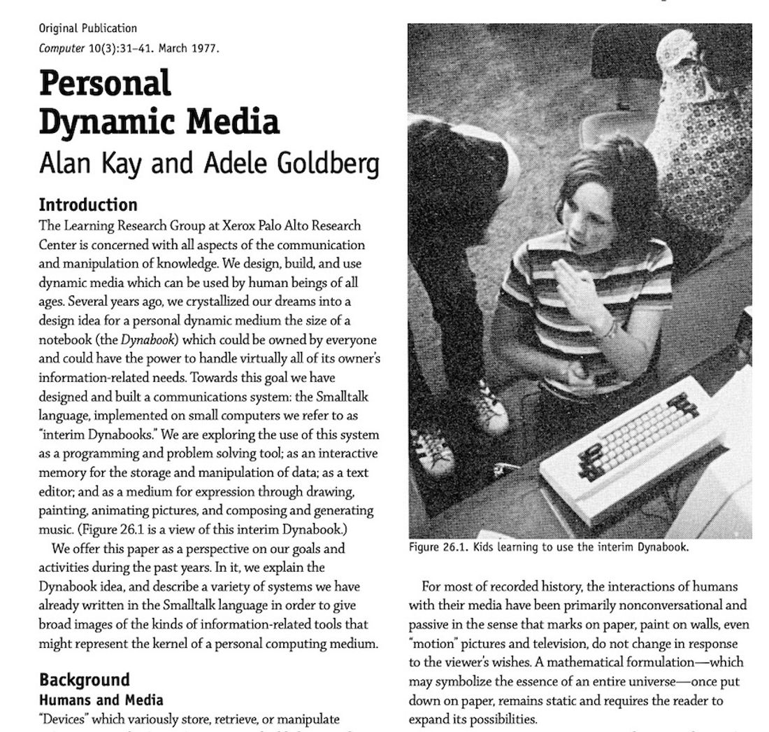 The cover of Kay and Goldberg's 1977 essay on Personal Dynamic Media