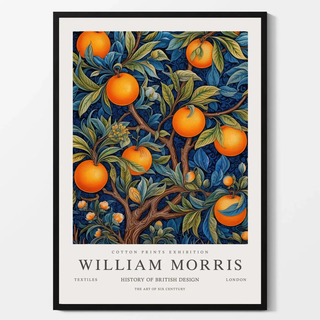 Illustration of bright oranges among blue and green leaves