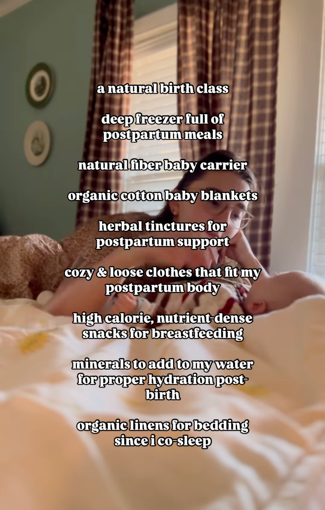 A list of natural things to get for a baby including organic cotton blankets, herbal tinctures, minerals, and organic linen