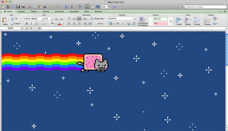 Nyan Cat art created in Microsoft Excel