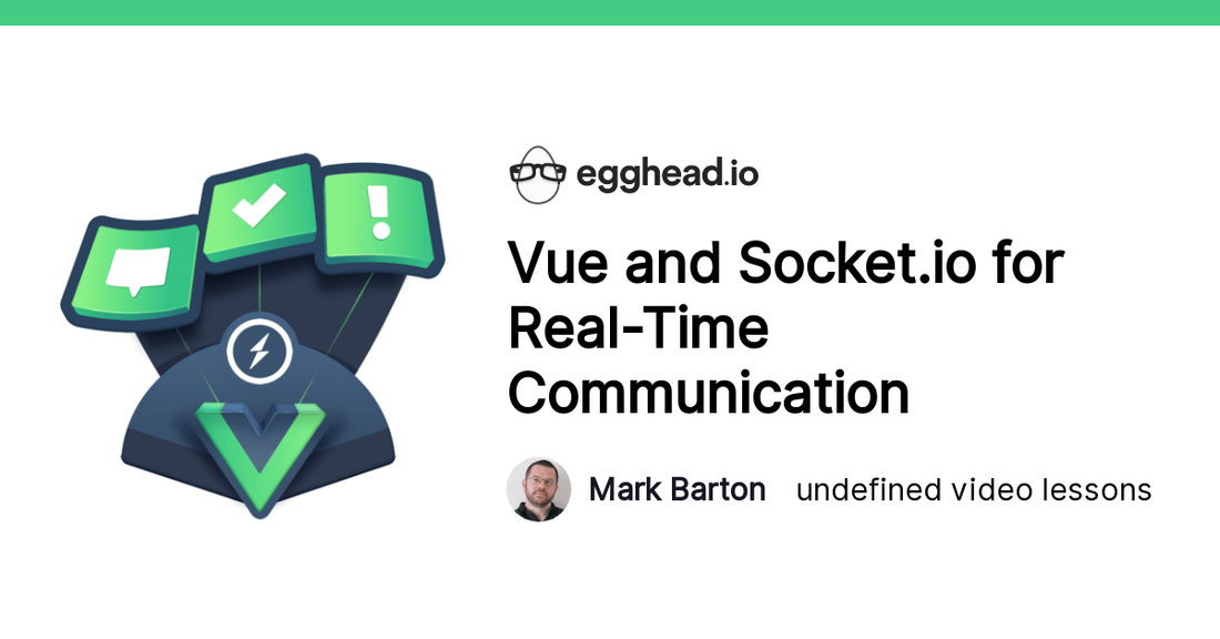 Course illustration of a Vue logo and multiple chat bubble floating above it