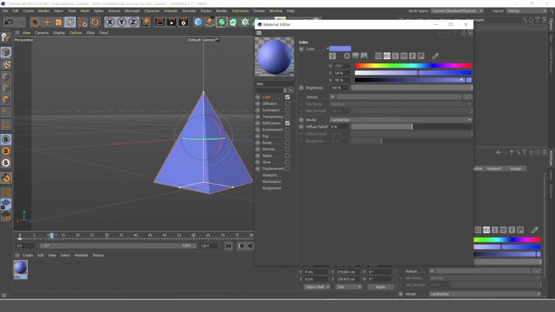 The interface for Cinema4D. A 3D triangle in the centre surrounded by a huge array of toolbars and panels